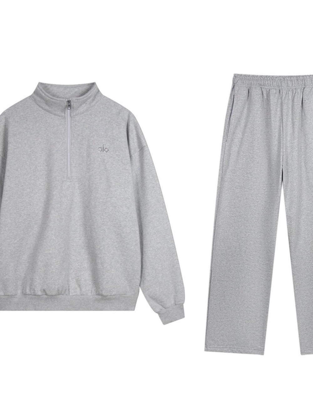 ALO Yoga Men's Light Gray Half-Zip Pajama Set